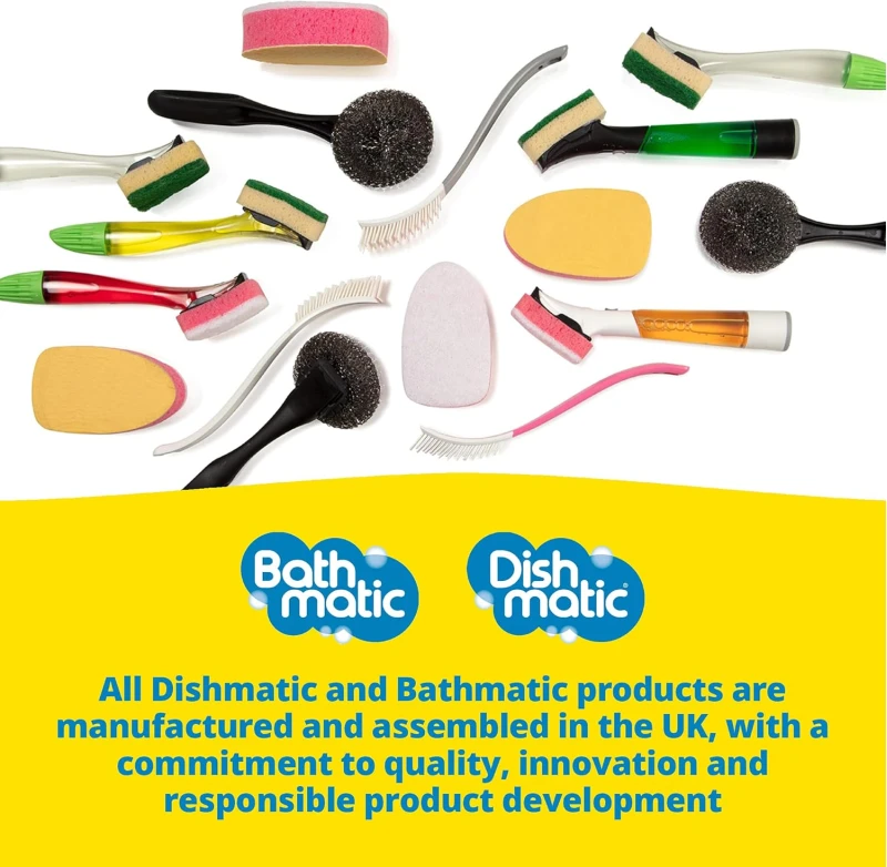 Set Dishmatic value pack - 1 x mâner dozator lichid de spălat vase reîncărcabil cu 6 capete interschimbabile de burete multifuncțional - mâner de chiuvetă de bucătărie antibacterian cu mâner ușor de prins