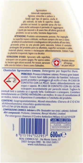 Chante Clair Limone Sgrassatore Universal Extremely Strong Cleaning Fluid Degreaser Cleaner Universal Lemon Degreaser 600 ml