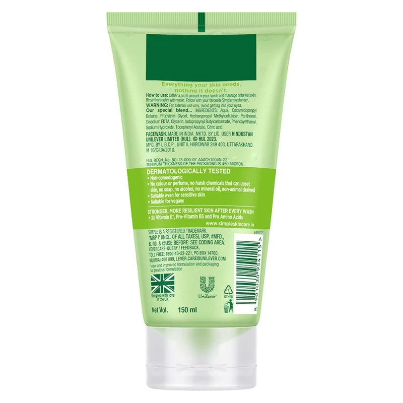 Simple - Gel de spălare răcoritor pentru piele sensibilă fără săpun 150 ml