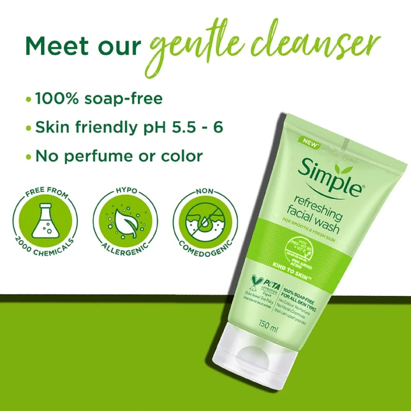 Simple - Gel de spălare răcoritor pentru piele sensibilă fără săpun 150 ml