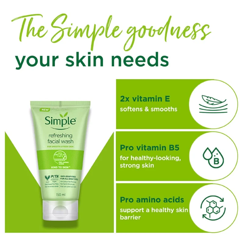 Simple - Gel de spălare răcoritor pentru piele sensibilă fără săpun 150 ml
